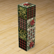 Gift Box Rustic Christmas Plaid Patchwork Red