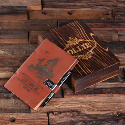 Gift Box Set of Pen and Leather Travel Journal (Top)
