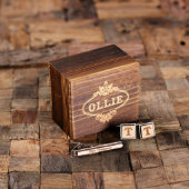 Gift Box Set: Square Cufflinks & Wooden Tie Bar (Front)