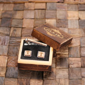 Gift Box Set: Square Cufflinks & Wooden Tie Bar (Inside)