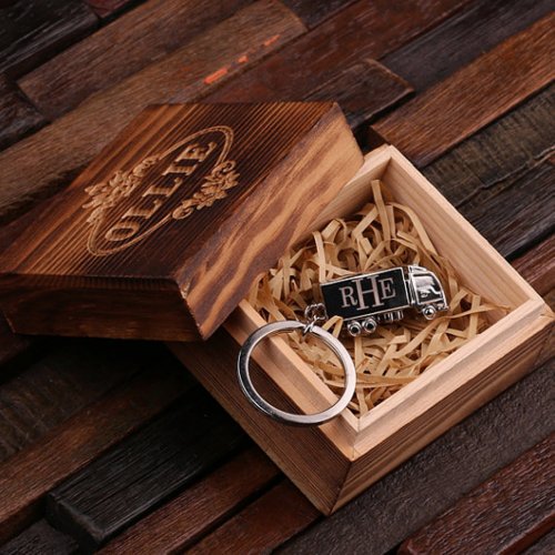 Gift Box  Silver Classic Monogram Steel Keychain