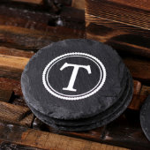 Gift Box & Single Initial Round Slate Coasters (Front)