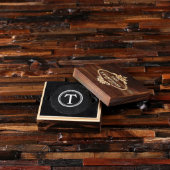 Gift Box & Single Initial Round Slate Coasters (Front)