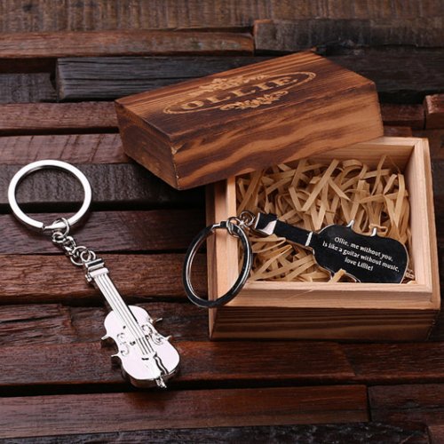 Gift Box  Unique Etched Violin Steel Keychain