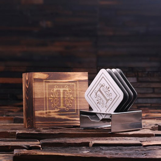 Gift Box & Unique Single Initial Steel Coasters (Front)
