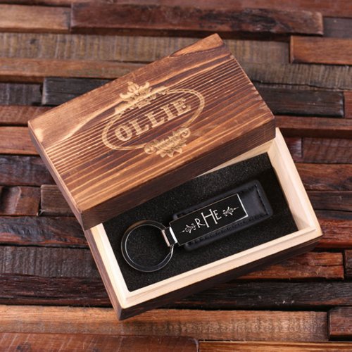 Gift Box with Black Monogram Leather Keychain