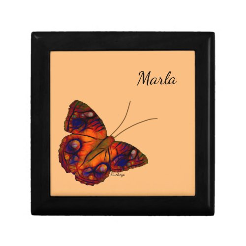 Gift Box with Buckeye Butterfly  Gold Background