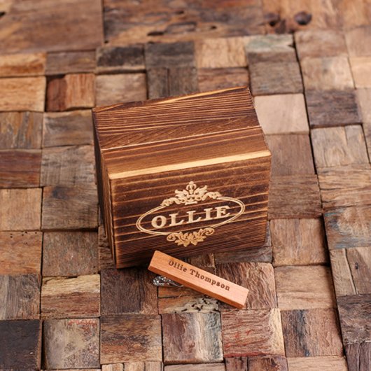 Gift Box with Classic Men's Cherry Wood Tie Clip (Front)