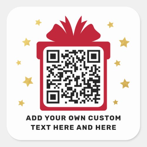 Gift box with faux golden stars QR code Christmas Square Sticker