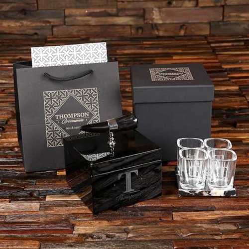 Gift Box with Oxhorn Handle and Cool Shot Glasses