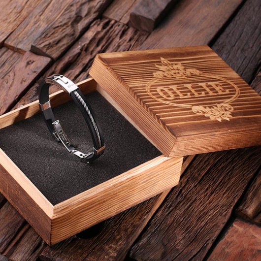 Gift Box with Stylish Steel and Leather Bracelet (Inside)