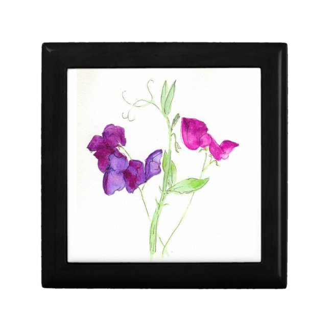 Gift Box with Watercolour Sweet Peas (Front)