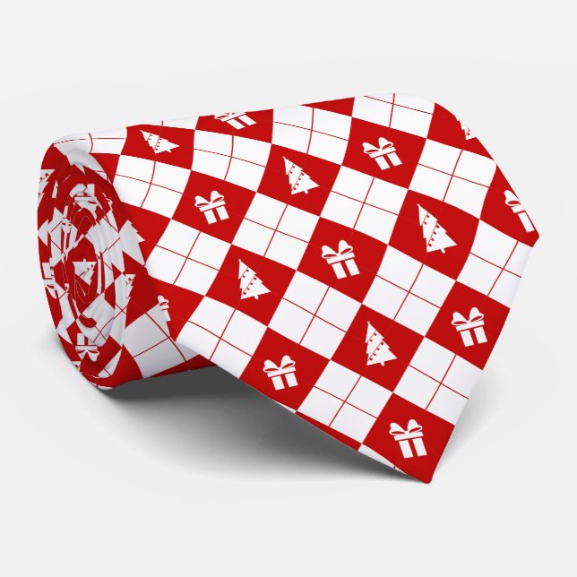 Gift Boxes and Christmas Trees Pattern Neck Tie (Rolled)