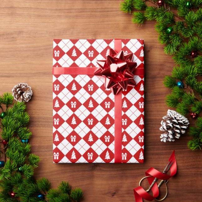 Gift Boxes and Christmas Trees Pattern Wrapping Paper (Holiday Gift)