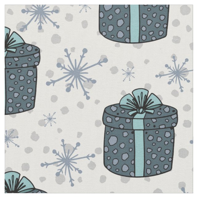 Gift Boxes And Snowflakes  Fabric (Close Up)