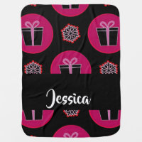 Gift boxes and snowflakes on black baby blanket