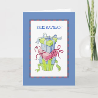Gift Boxes blue Spanish Christmas Card