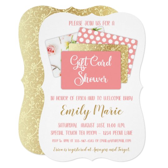 Gift Card Baby Shower Girl Pink and Gold