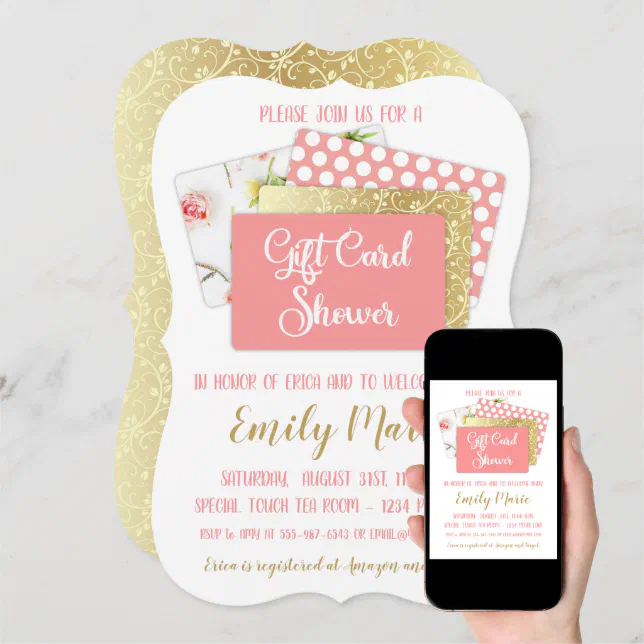 Gift Card Baby Shower Girl Pink and Gold Zazzle