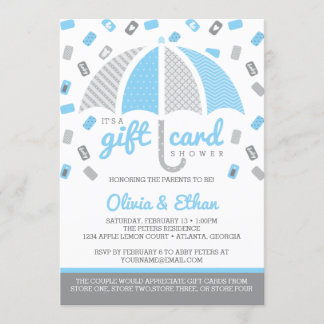 Gift Card Baby Shower Invitation, Baby Blue, Gray