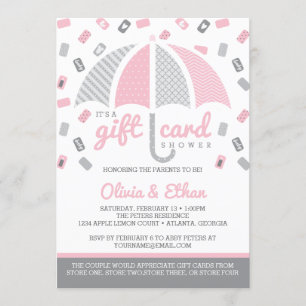 Gift Card Baby Shower Invitation, Pink, Gray