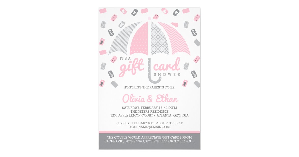 Gift Card Baby Shower Invitation Pink Gray Zazzle Com