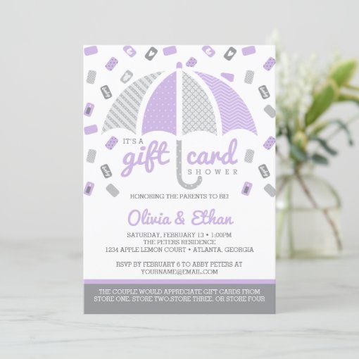 Gift Card Baby Shower Invitation, Purple, Gray Zazzle