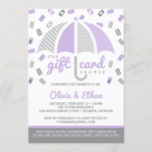 Gift Card Baby Shower Invitation, Purple, Gray