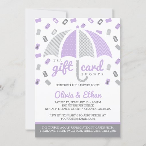 Gift Card Baby Shower Invitation, Purple, Gray Zazzle