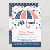 Gift Card Bridal Shower Invitation, Navy, Coral (Front/Back)
