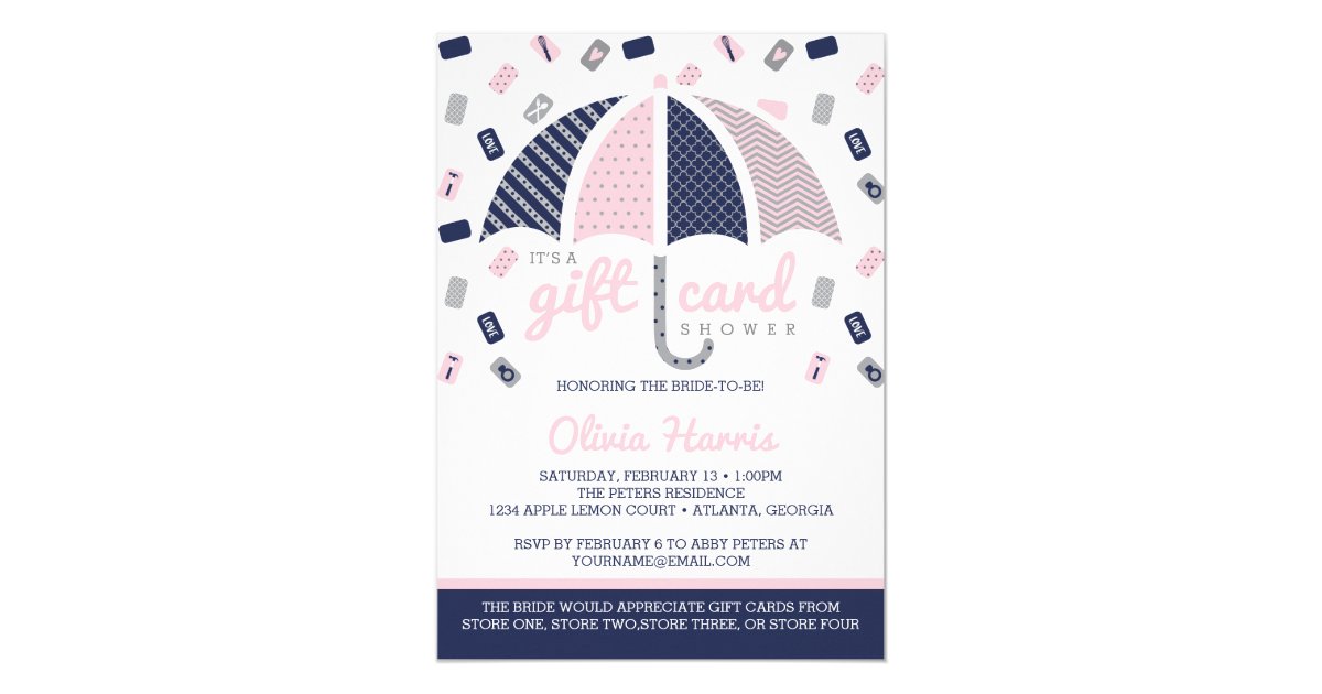 Gift Card Bridal Shower Invitation, Navy, Pink
