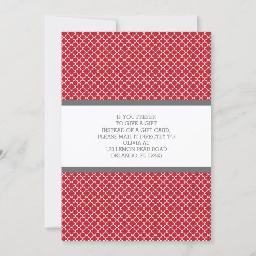 Gift Card Bridal Shower Invitation, Red, Gray Zazzle