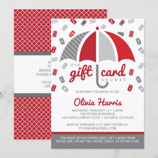 Gift Card Bridal Shower Invitation, Red, Gray
