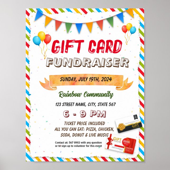 Gift Card Fundraiser event flyer poster template (Front)