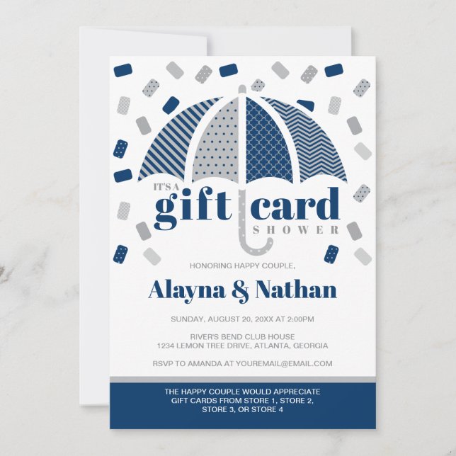 Gift Card Shower Invitation in Blue and Gray (Front)