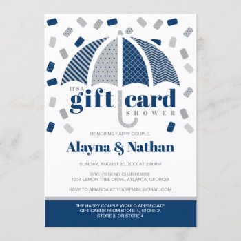 Gift Card Shower Invitation In Blue And Gray by DeReimerDeSign at Zazzle