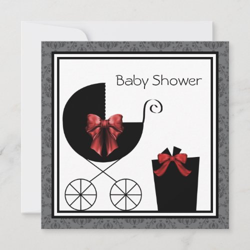 Gift Carriage Red Black Baby Shower Invitations