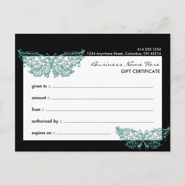 Gift Certificate 2 : Beautiful Turquoise Butterfly Postcard (Front)