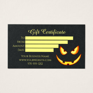 Gift Certificate - black paper with Spooky Pumpkin