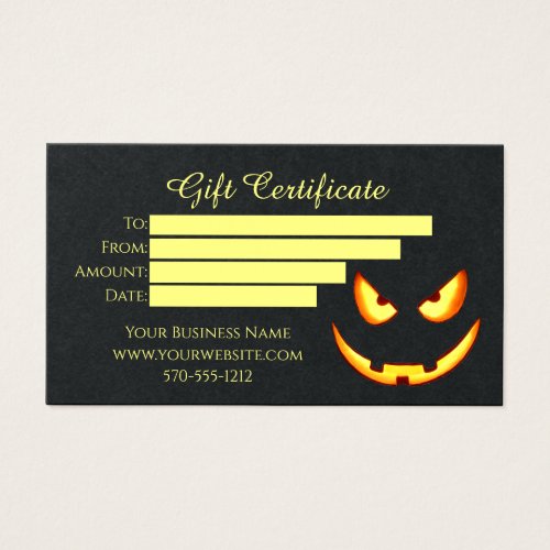 Gift Certificate _ black paper with Spooky Pumpkin