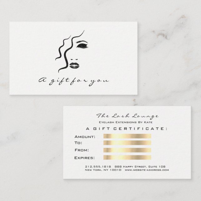 Gift Certificate Black White Gold Lashes Makeup (Front/Back)
