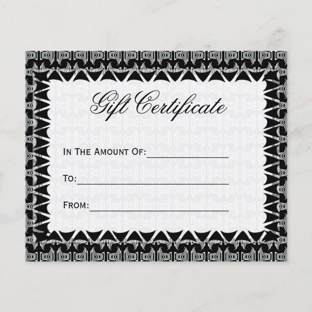 Gift Certificate Black White Tribal Pattern (Front)