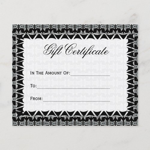 Gift Certificate Black White Tribal Pattern
