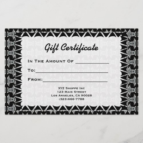 Gift Certificate Black White Tribal Pattern