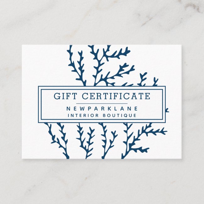 Gift Certificate Blue Seaweed Pattern Ocean Theme