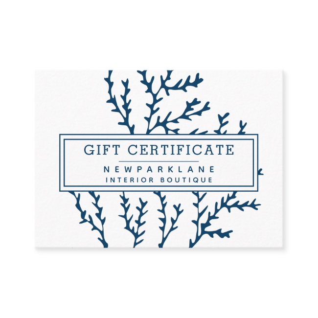 Gift Certificate Blue Seaweed Pattern Ocean Theme