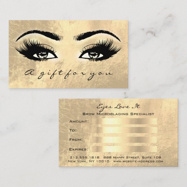 Gift Certificate Brows Makeup Gold Lashes Beauty (Front/Back)