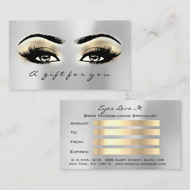 Gift Certificate Brows Silver Gold Lashes Makeup (Front/Back)