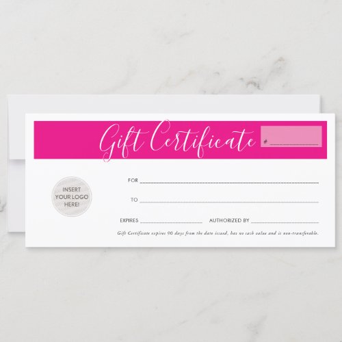 GIFT CERTIFICATE business voucher fuschia pink Invitation