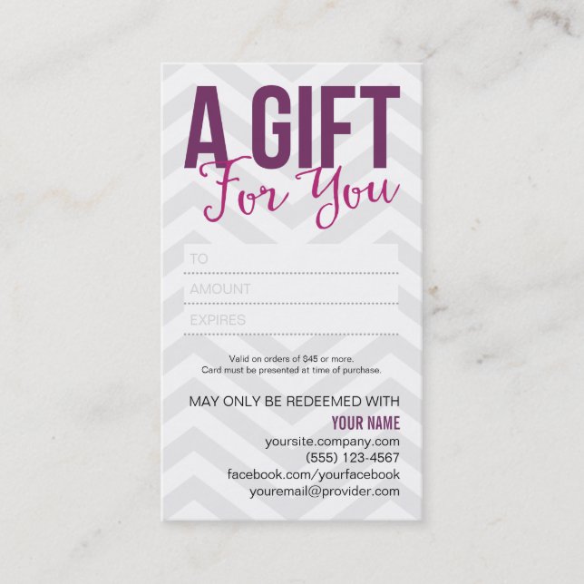 Gift Certificate Card Business Cards (Front)